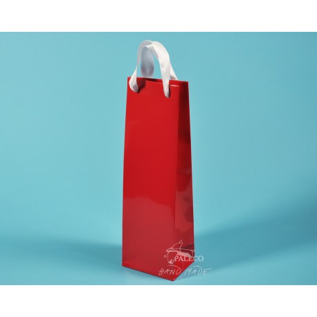 Papírové tašky ALEX (na víno) 11,5x9x37 červená lesklé lamino bílá stuha